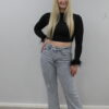 Geruite jeans met hoge taille